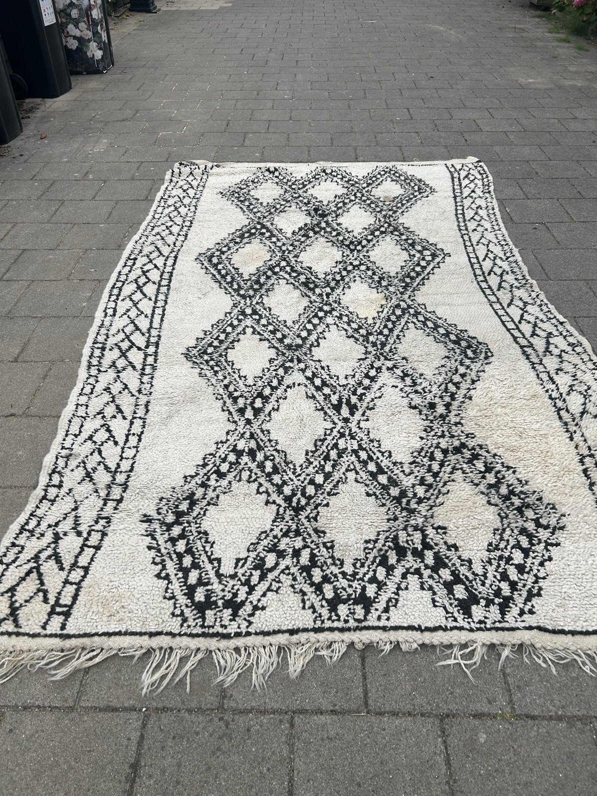 Vintage Beni Ouarain vloerkleed (wol), Ophalen, Gebruikt, Wit, 150 tot 200 cm
