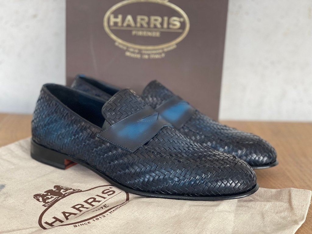 Harris Firenze Mocassin gevlochten blauw leer maat 45 ZGAN, Harris, Blauw, Ophalen of Verzenden, Zo goed als nieuw