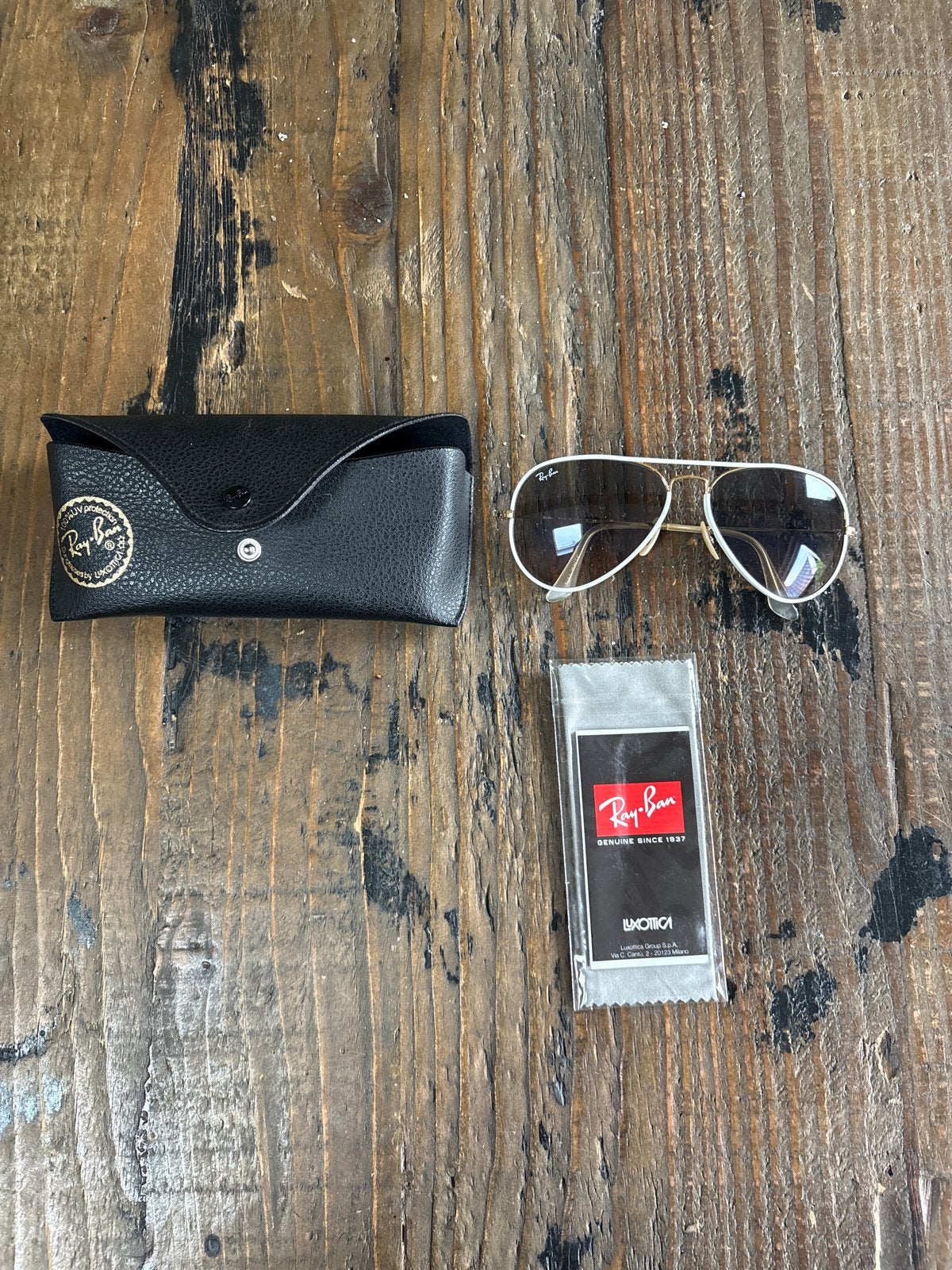 Ray-Ban Aviator Zonnebril met Hoesje en Doekje, Gebruikt, Zonnebril, Overige kleuren, Ophalen of Verzenden