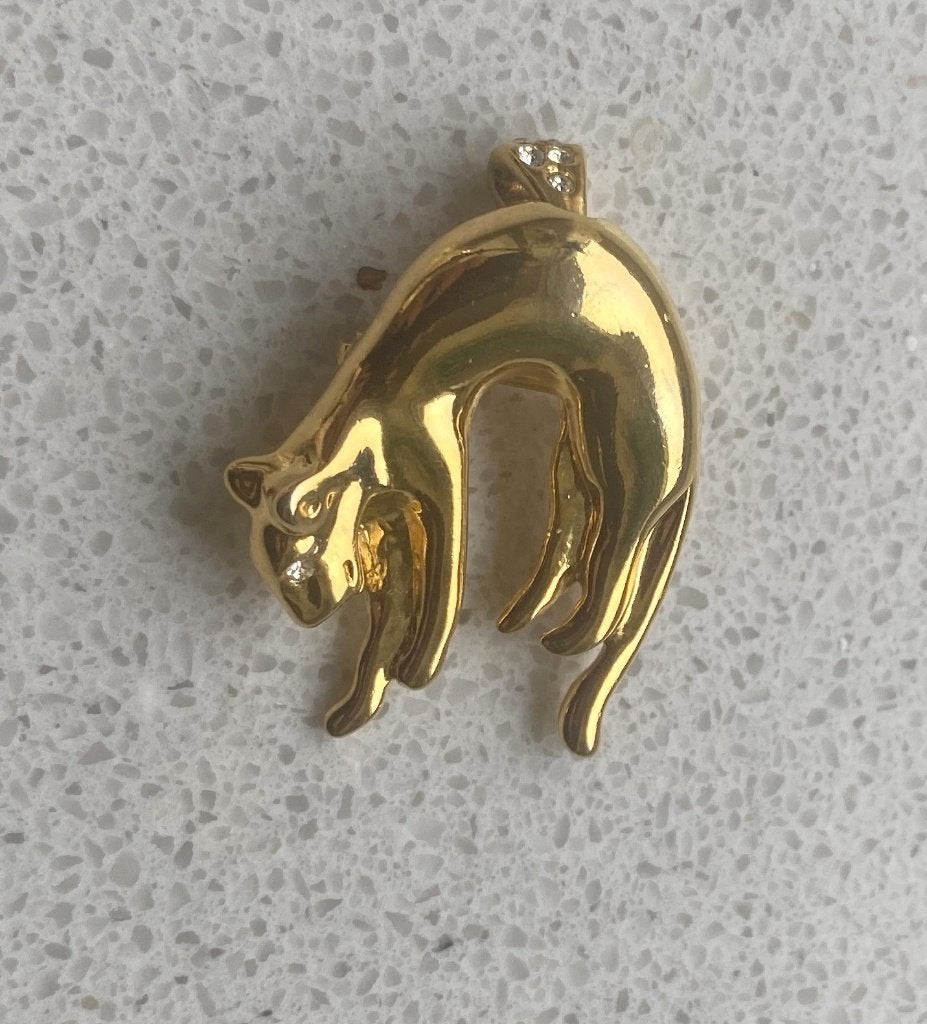 vintage broche / hanger PANTER met wit saffiertje als oog, Overige materialen, 4 tot 7 cm, Met edelsteen, Ophalen of Verzenden