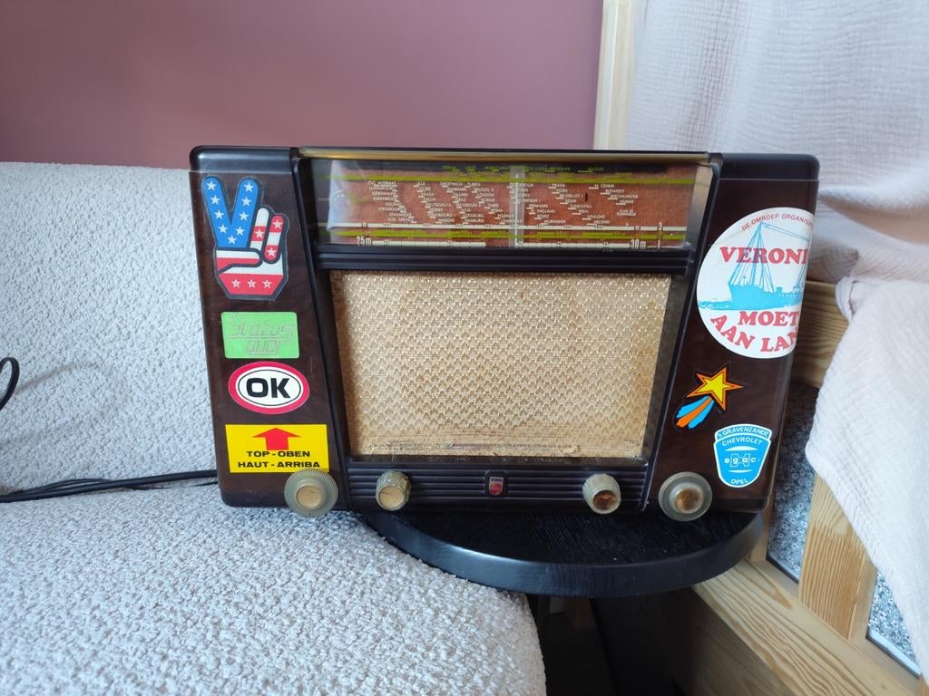 Philips Stereo radio vintage stroom doet het deco decoratie, Audio, Tv en Foto, Radio's, Ophalen, Gebruikt, Radio