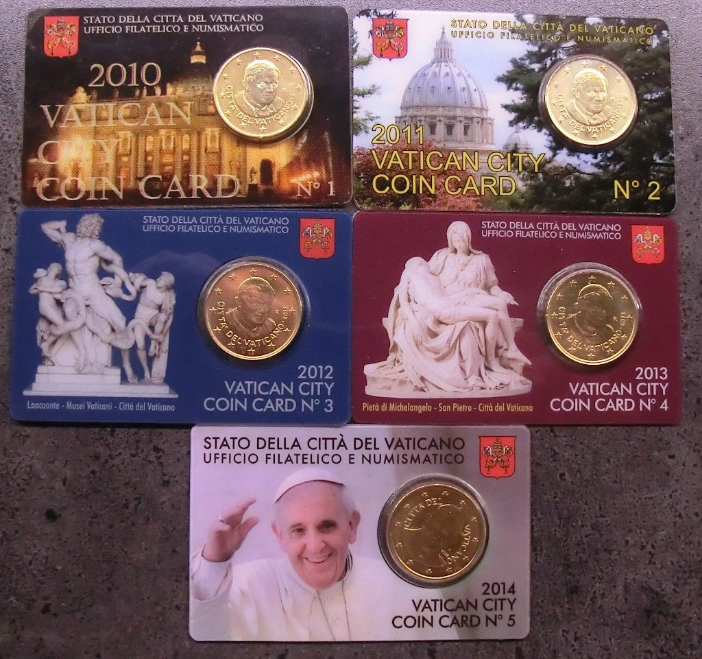 Vaticaan coincards 1 t/m 5 (€0,50)  in 1 koop, Ophalen of Verzenden, Vaticaanstad, 50 cent, Setje
