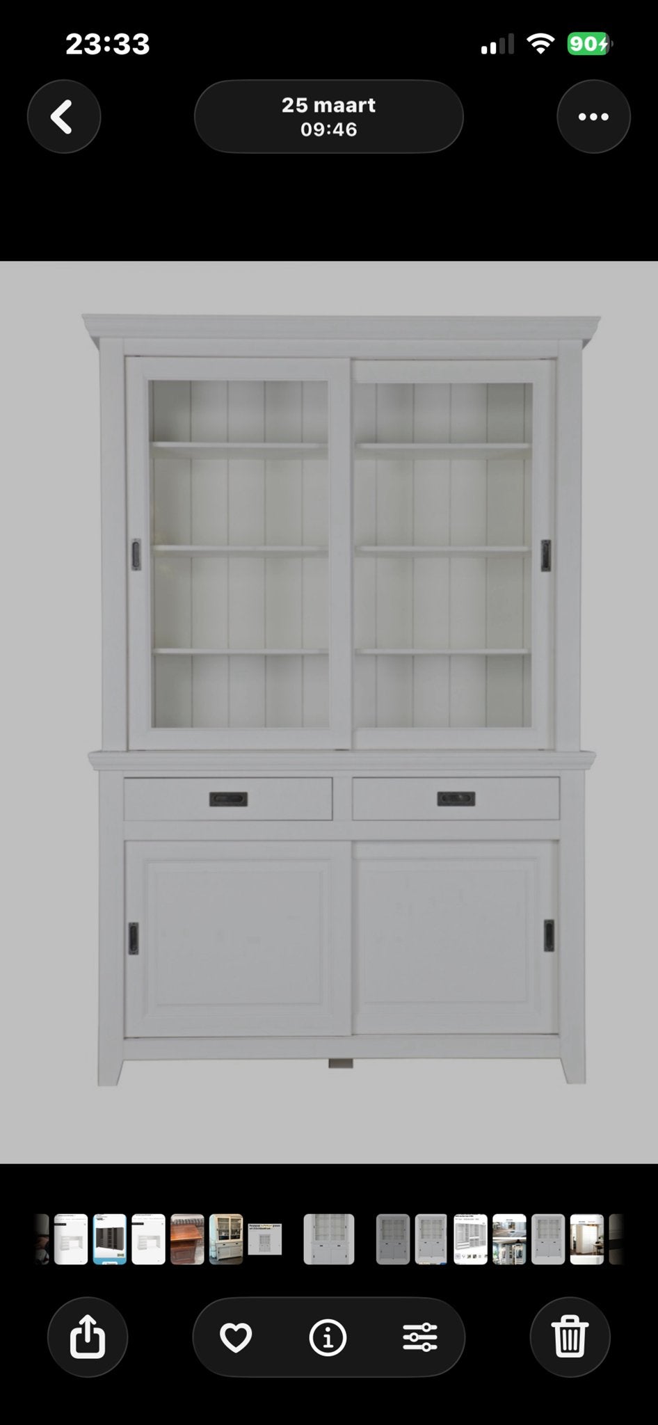 Witte buffetkast met schuifdeuren en lades, Ophalen, Gebruikt, 100 tot 150 cm, Met lade(s)