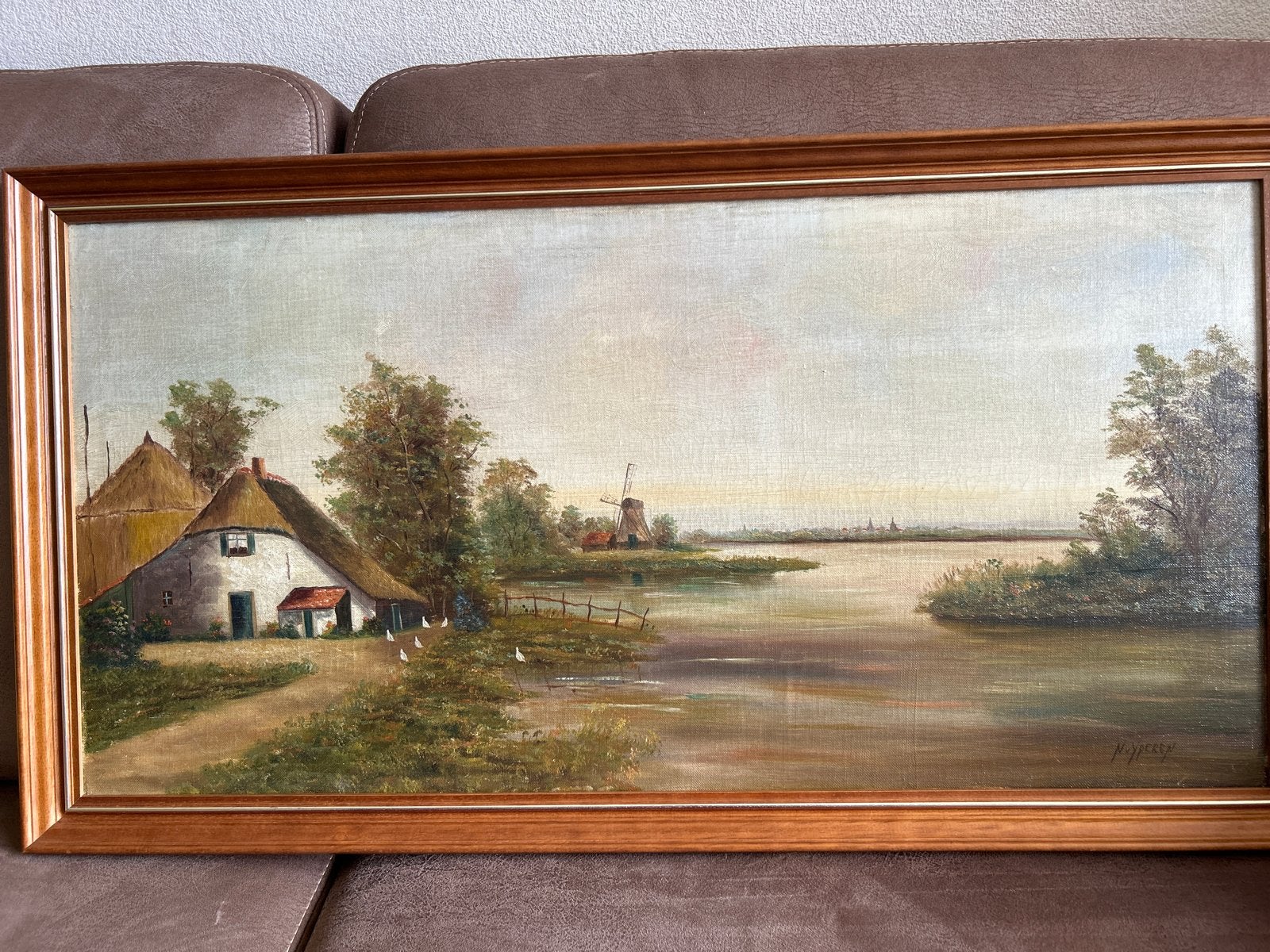 Olieverf Schilderij Hollands Landschap - N. van Yperen, Antiek en Kunst, Doek, Ophalen of Verzenden, Gesigneerd, Landschap