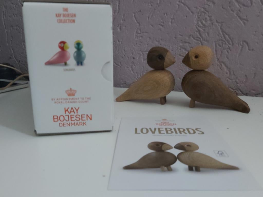 KAY BOJESEN Lovebirds / Houtsnijwerk 2 vogels, Houtsnijwerk, Minder dan 20 cm, Ophalen of Verzenden, Handgemaakt