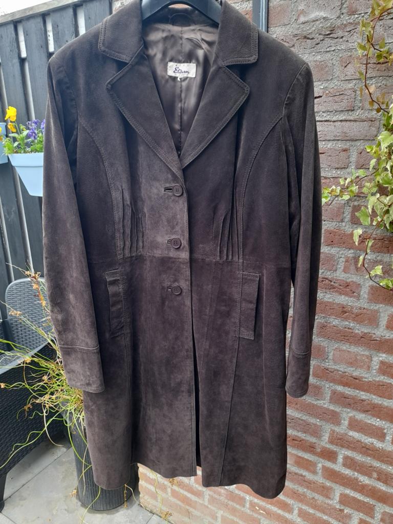 Miss Etam suède jas - Maat 42 M, Kleding | Dames, Jassen | Winter, Bruin, Maat 42/44 (L), Ophalen of Verzenden, Zo goed als nieuw
