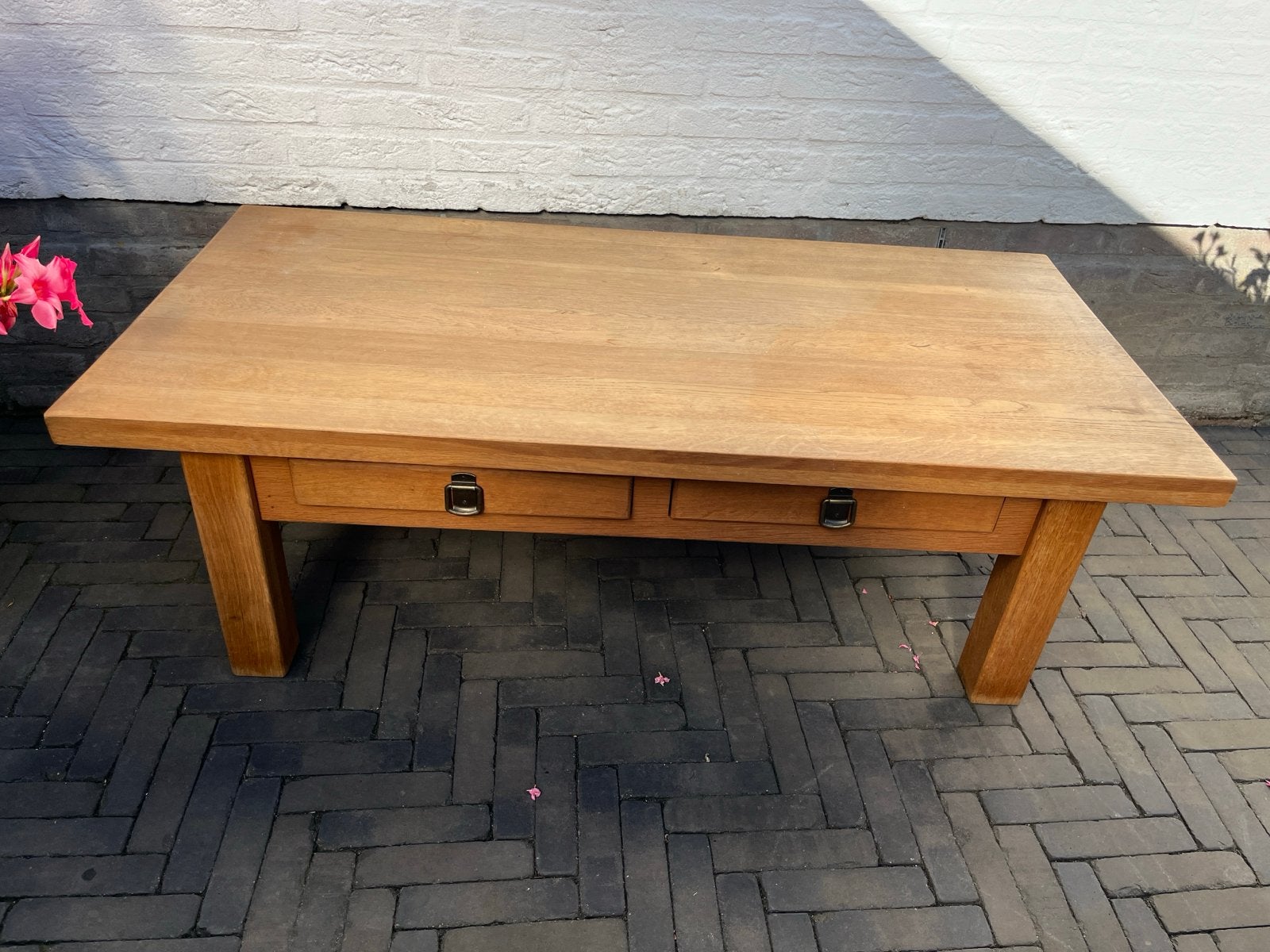 GRATIS! Eikenhouten salontafel met lades, Huis en Inrichting, Tafels | Salontafels, Ophalen, Gebruikt, 100 tot 150 cm, Eikenhout