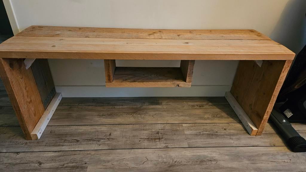 Steigerhouten TV meubel met opbergvak, Ophalen, Gebruikt, 100 tot 150 cm, Minder dan 100 cm