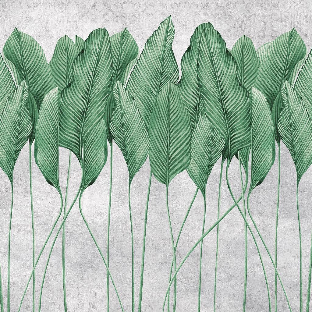 Palmbladeren behang Groen Grijs, Industrieel, Fotobehang4you, Huis en Inrichting, Stoffering | Behang, Verzenden, Minder dan 10 m²