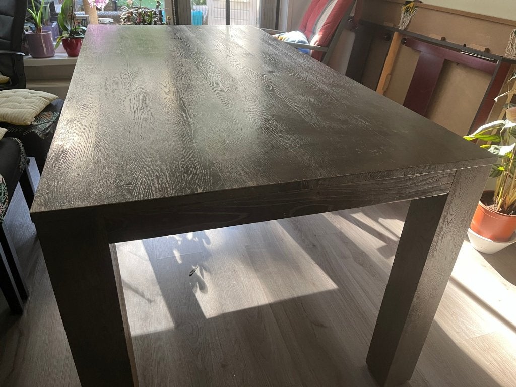 Eettafel hout kleur donkergrijs, Ophalen, Overige materialen, Gebruikt, 50 tot 100 cm