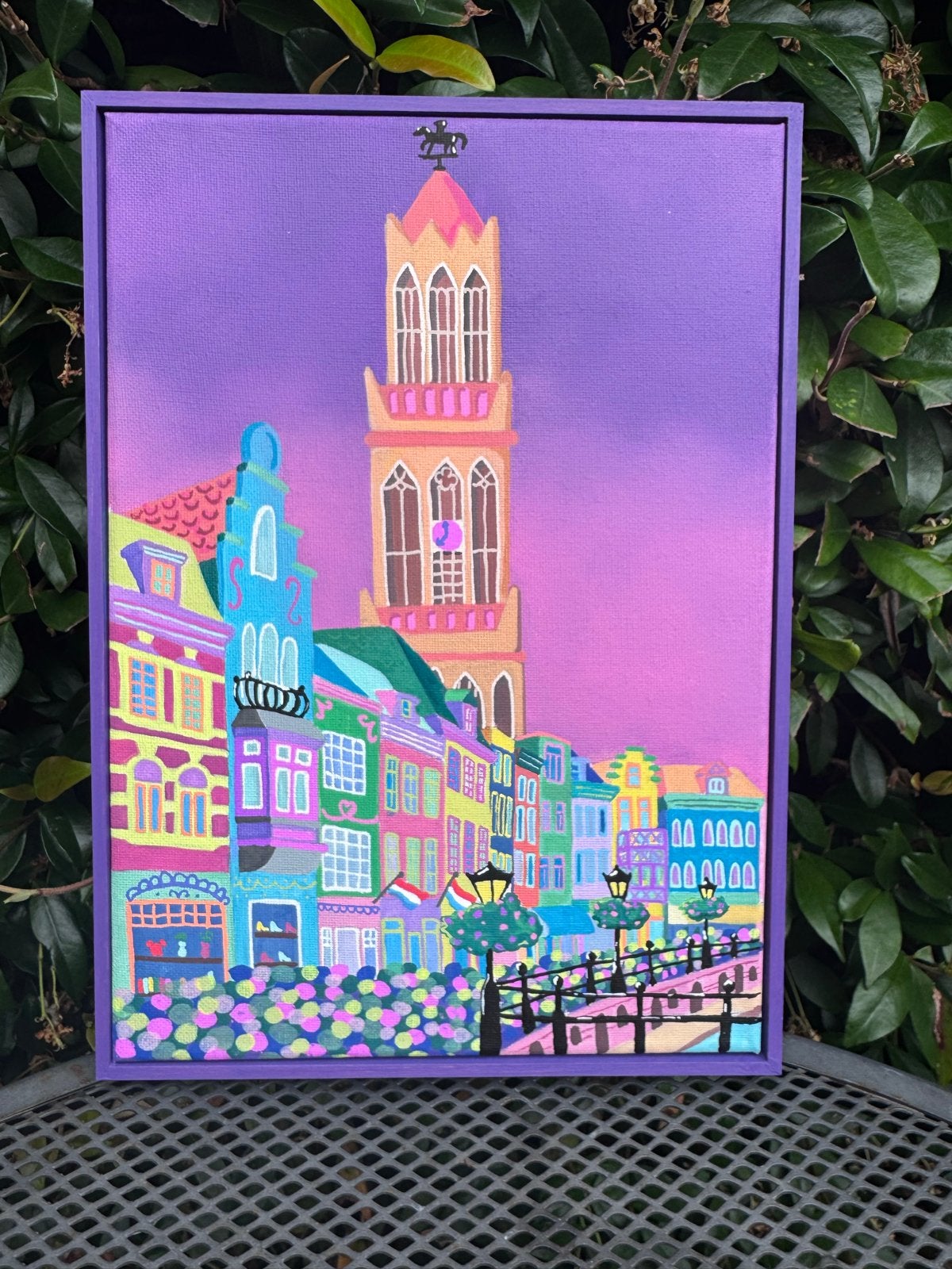 Kleurrijk Schilderij Domtoren Utrecht (21x29,7cm), Acrylverf, Handgeschilderd, Ophalen of Verzenden, Stadsgezicht