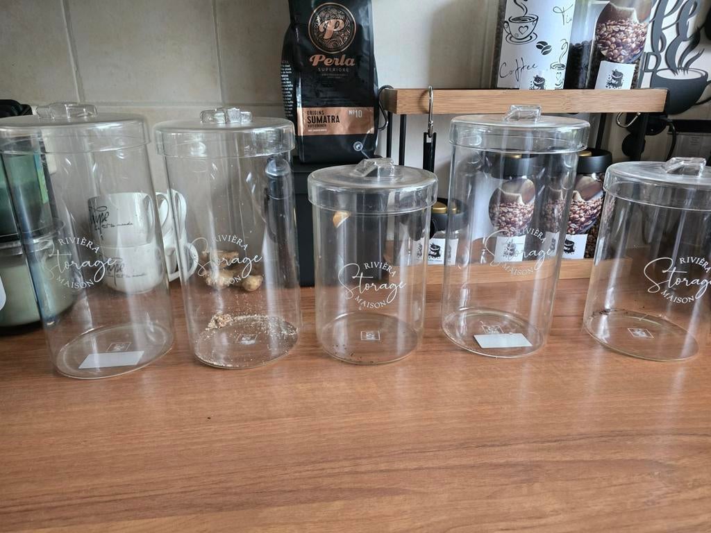 Riviera Maison glazen voorraadpotten, Ophalen, Glas, Zo goed als nieuw, Voorraadpot