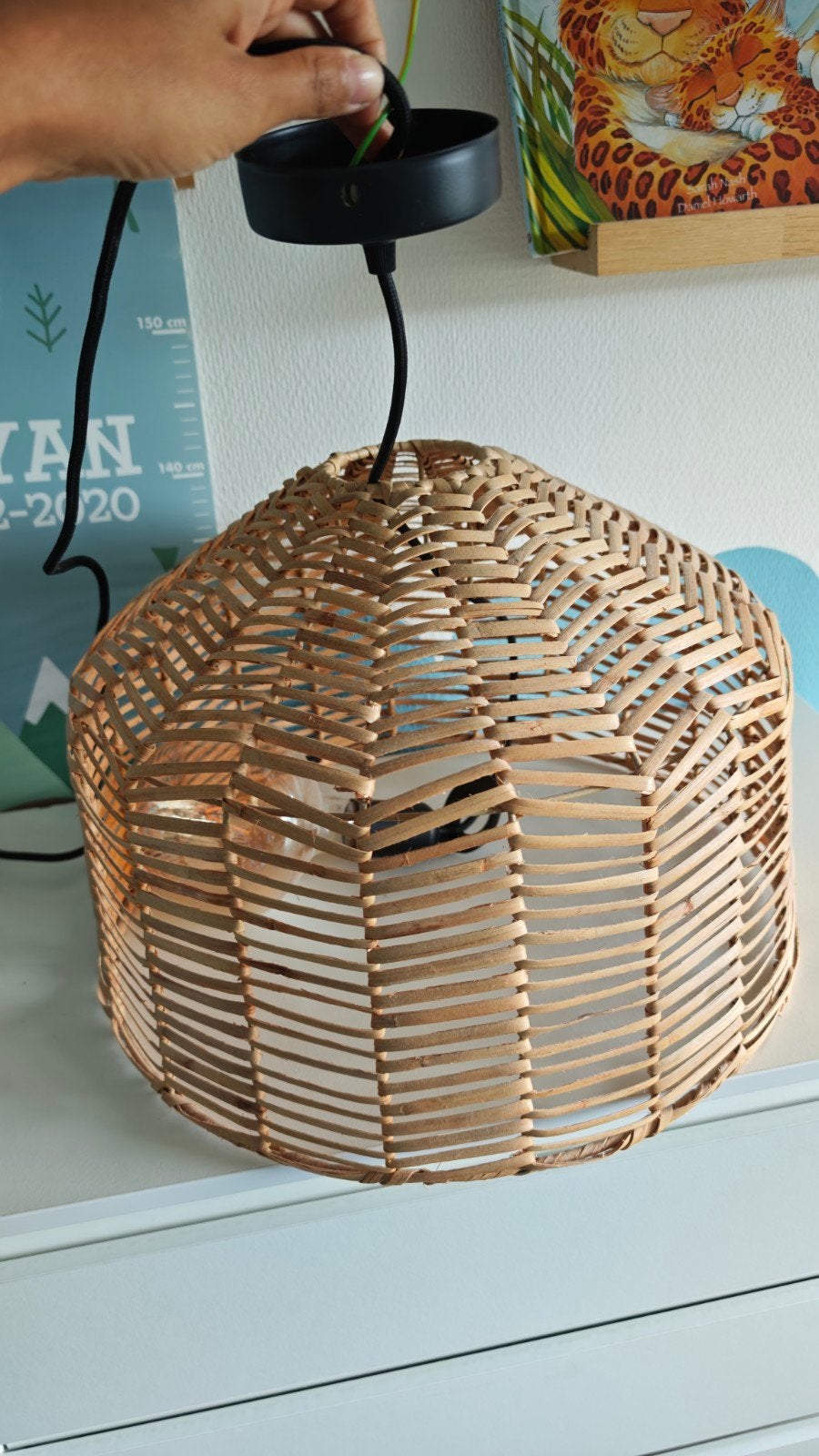 Rieten rotan lamp Ikea, Ophalen, Zo goed als nieuw, Rond