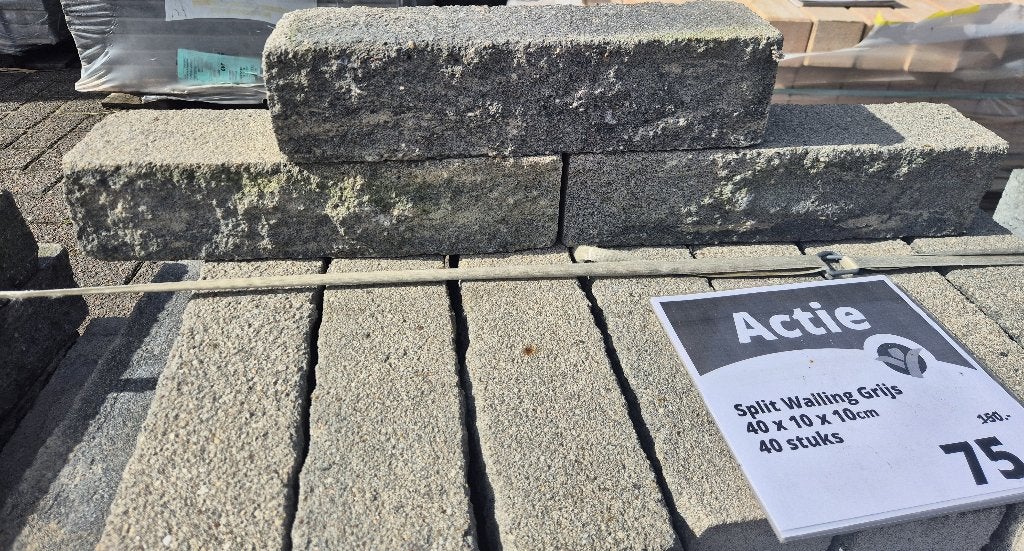 Muurblok Split Walling Grijs 40st., Tuin en Terras, Biels, Ophalen of Verzenden, Zo goed als nieuw, Minder dan 25 cm