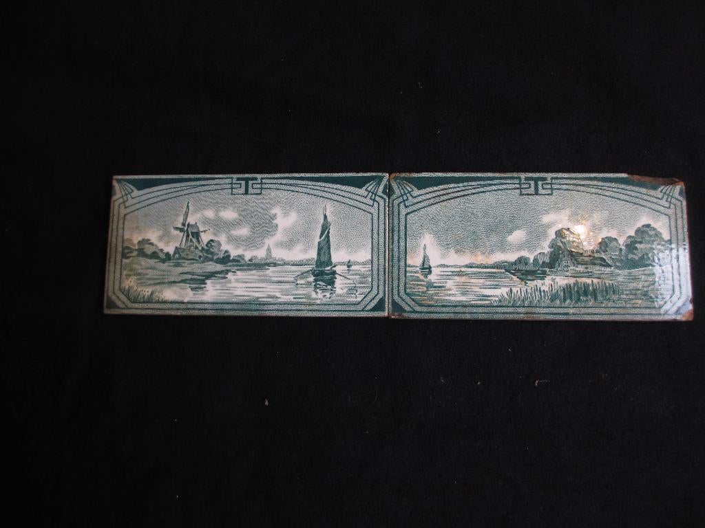 2 antieke oud hollandse rand tegels 15x7,5  art nouveau, Ophalen of Verzenden