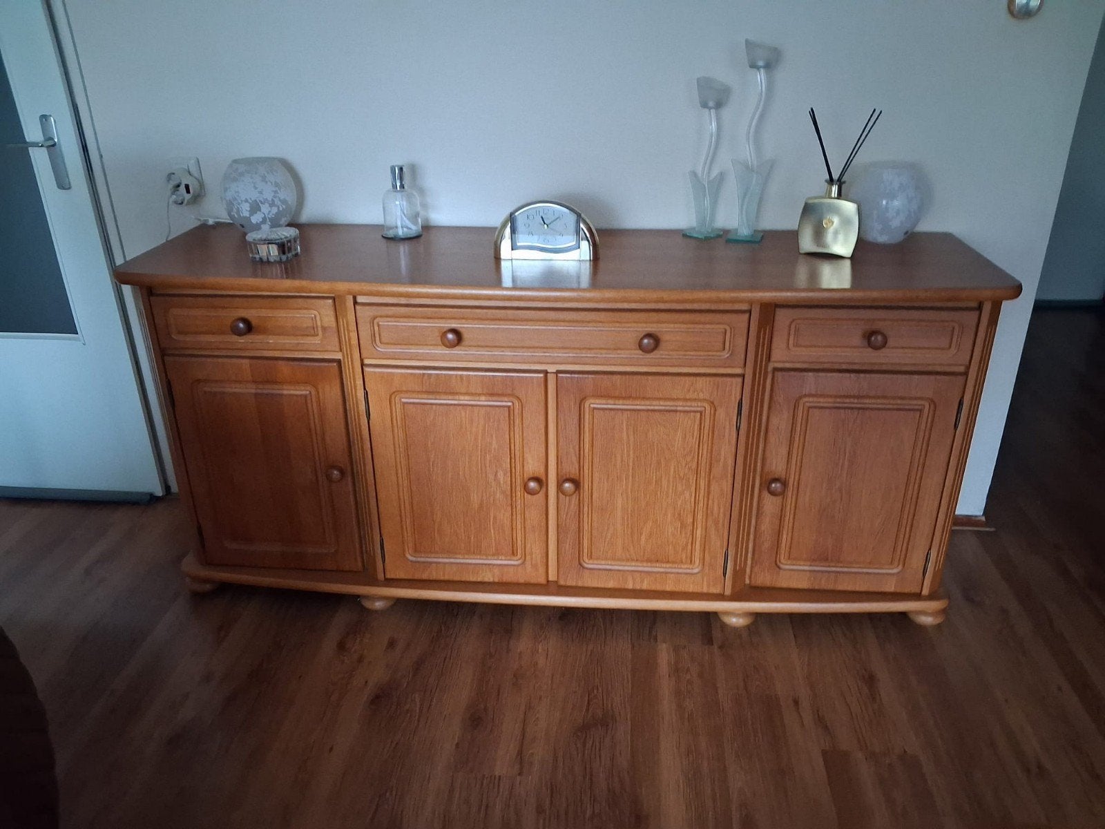 Massief eiken dressoir en salontafel - T.E.A.B., Ophalen, Gebruikt, Met lade(s), 150 tot 200 cm