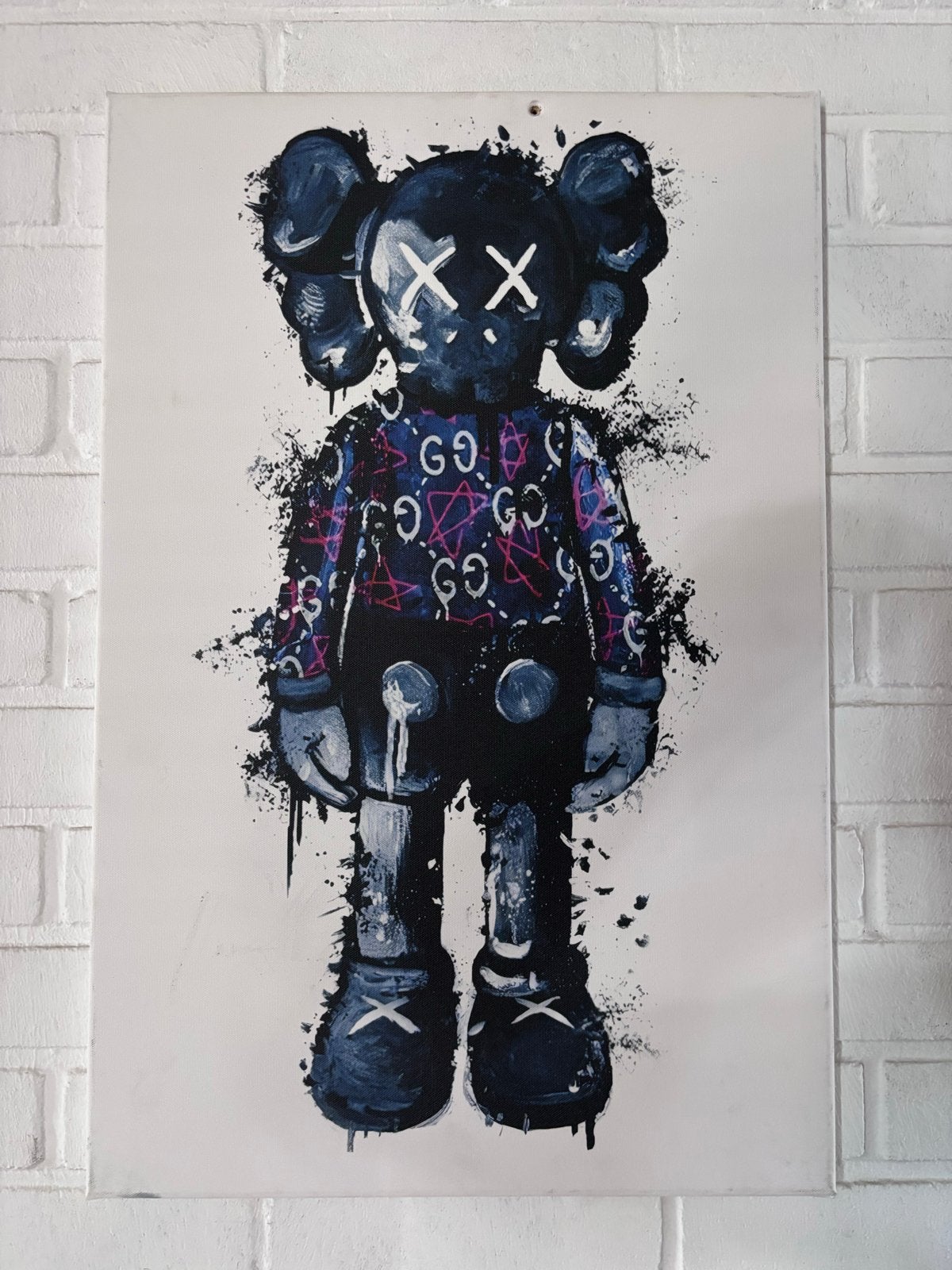 Modern Schilderij KAWS Companion Gucci Stijl WALLFIELD, Handgeschilderd, Ophalen of Verzenden, Textiel, Figuren