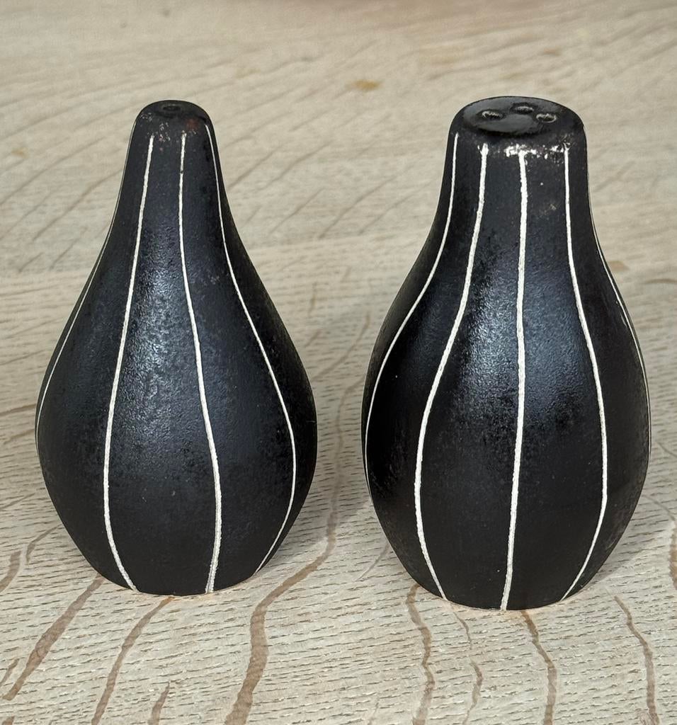 Vintage zwart-wit keramieken peper & zoutstel Piesche & Reif, Verzamelen, Ophalen of Verzenden