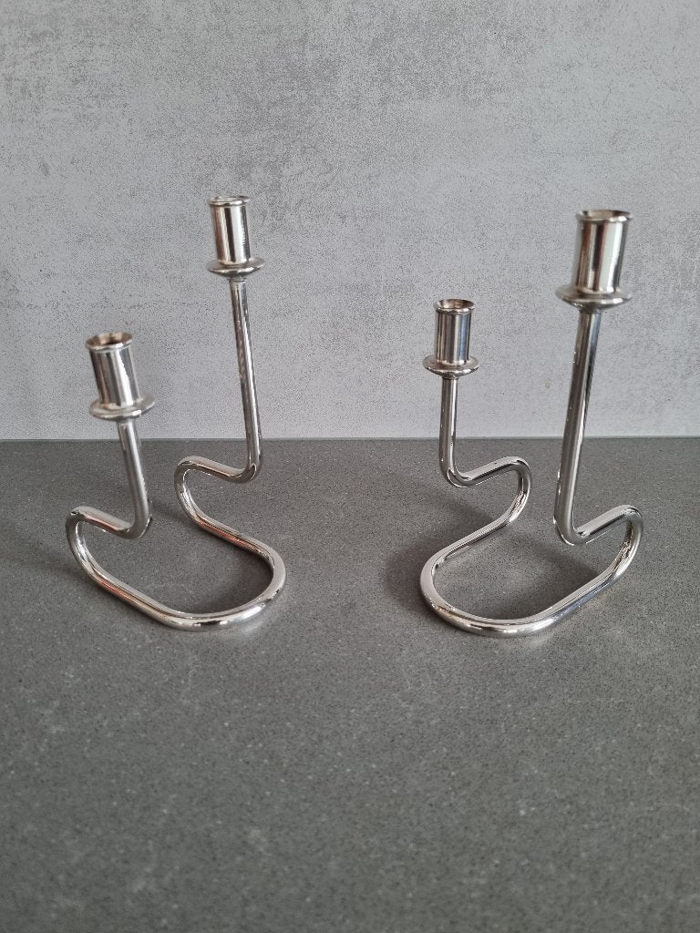 Twee verzilverde design kandelaren Gorham Maestri II, Italië, Ooststraat 13, Kapelle, Dorcas Kapelle, Ophalen of Verzenden, Zo goed als nieuw