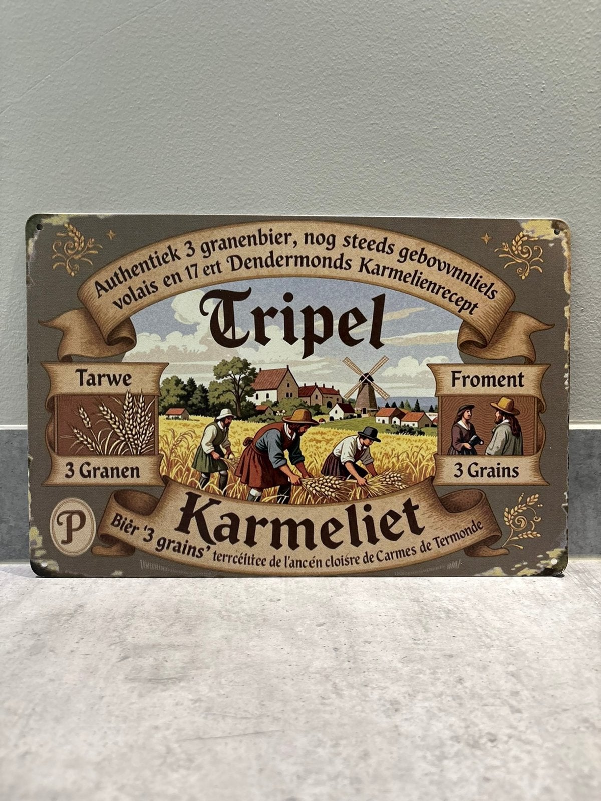 Mancave Bar Wanddecoratie metalen bordje Tripel Karmeliet, Verzamelen, Biermerken, Ophalen of Verzenden, Zo goed als nieuw, Reclamebord, Plaat of Schild