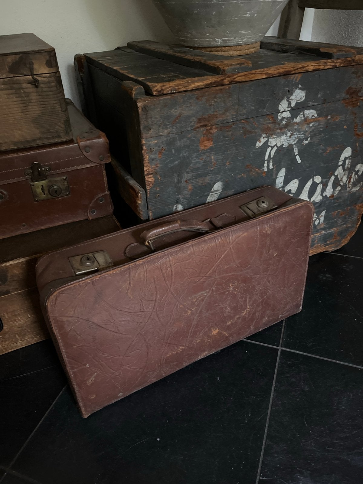 Vintage Leren Koffer - Bruin (55x30.5x12 cm), Ophalen, Vintage, Gebruikt, Leer