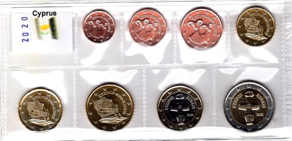UNC set Cyprus 2020 - 1 cent t/m 2 euro - Transportblister, Verzenden, Cyprus, Overige waardes, Setje