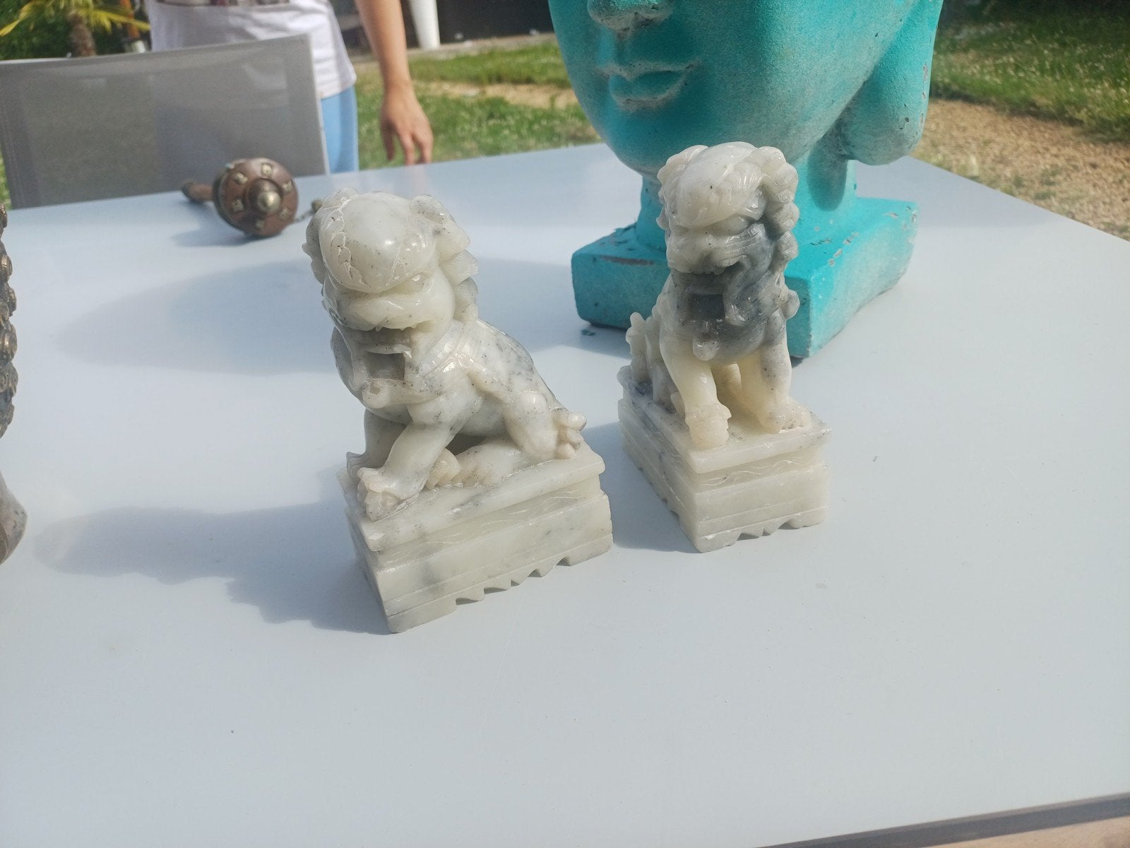Set van 2 marmeren Foo Dogs / Chinese leeuwen, Antiek en Kunst, Ophalen of Verzenden