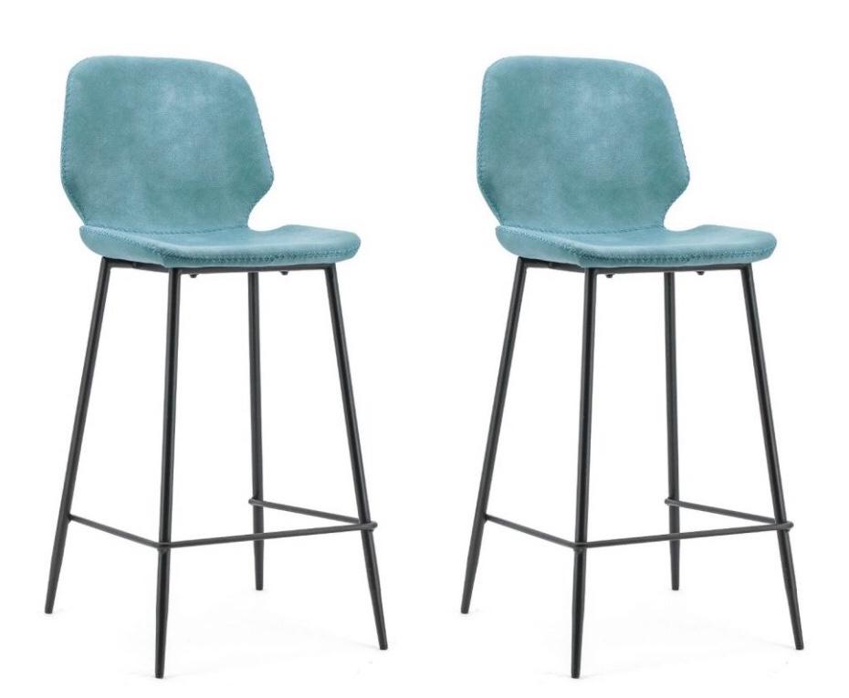 Barkrukken van By-Boo seashell blauw - zwart metaal 2 stuks, Met voetsteun, 60 tot 90 cm, Ophalen of Verzenden, Zo goed als nieuw