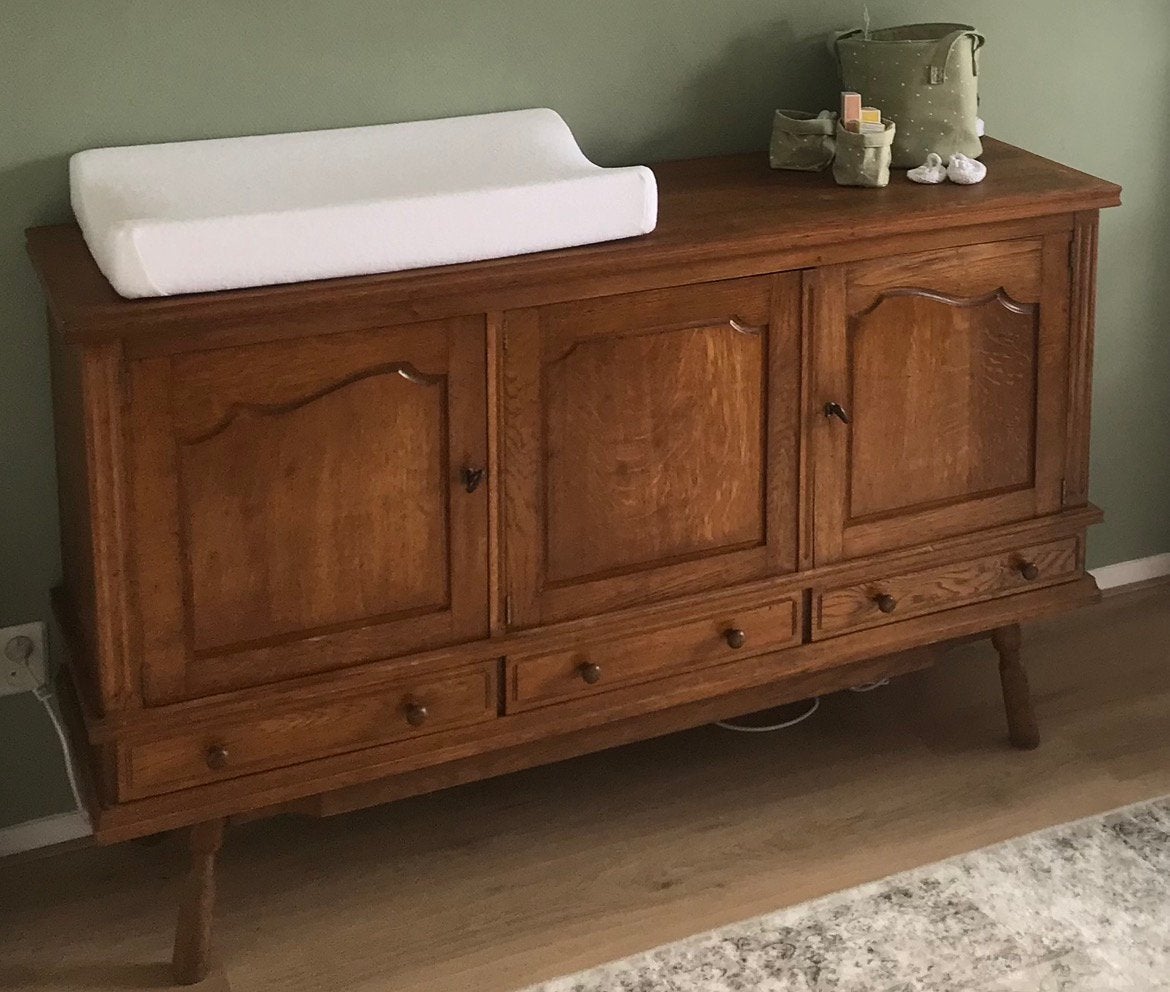 Prachtig vintage massief eikenhouten dressoir (of commode), Ophalen, Gebruikt, 25 tot 50 cm