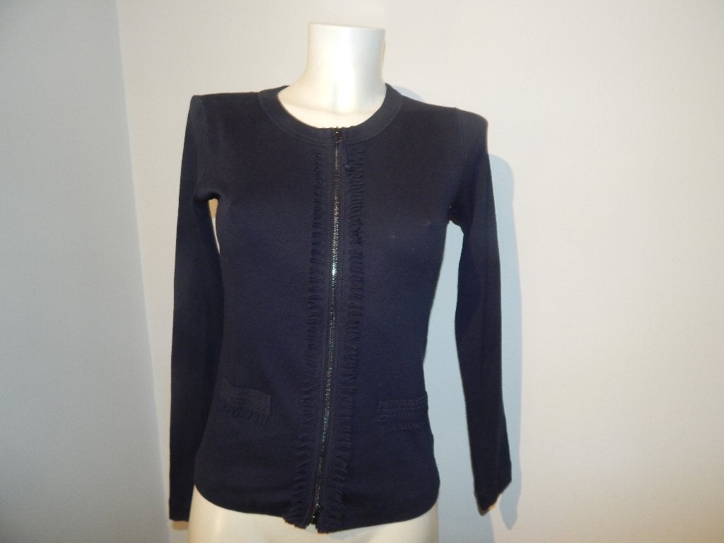 Marccain vest diep donker blauw afwerking franjes N3/M, Kleding | Dames, Maat 38/40 (M), Zo goed als nieuw, Marccain, Verzenden