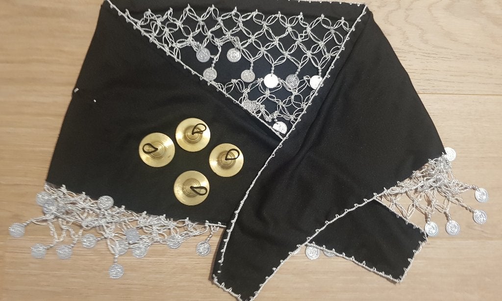 Heupsjaal zwart finger zills buikdans accessoires cymbaal, Verzenden, Zo goed als nieuw, Accessoires