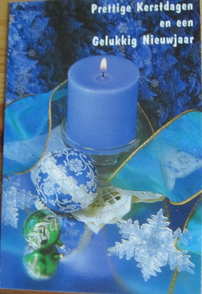 Prettige kerstdagen - blauwe kaars met blauwe bal, Verzenden, 1980 tot heden, Gelopen, Overige thema's