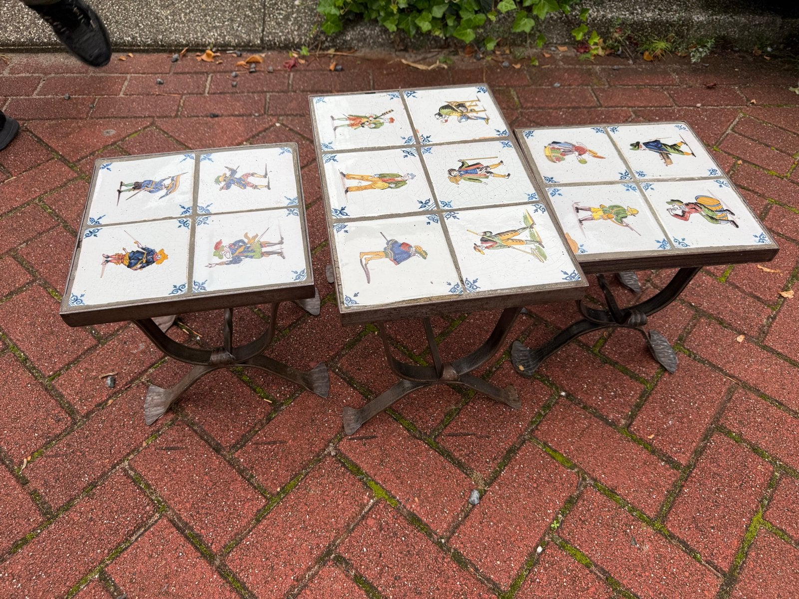 Set van 3 vintage bijzettafels met tegels, Antiek en Kunst, Ophalen