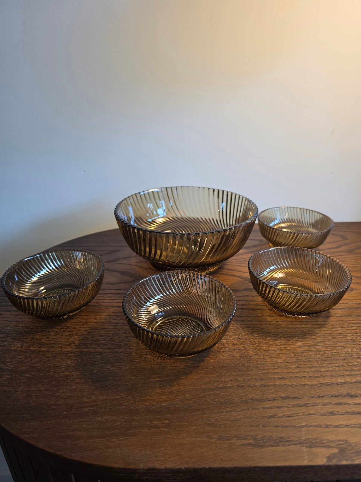Vintage Franse Rookglas Schalen Set - 5 Stuks france, Ophalen of Verzenden