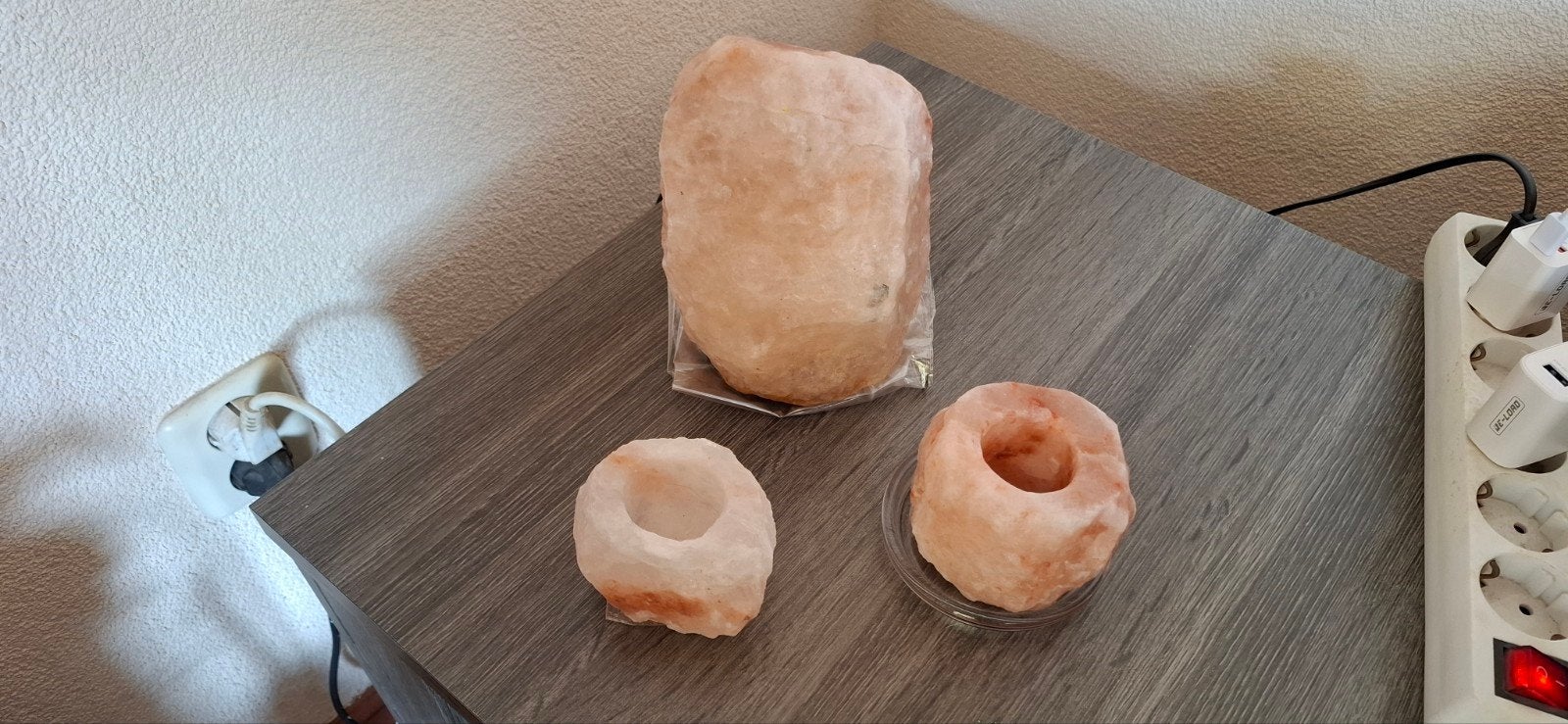 Himalaya Zoutlamp met 2 bijpassende theelichthouders, Ophalen of Verzenden, Zo goed als nieuw, Oranje, Steen/keramiek