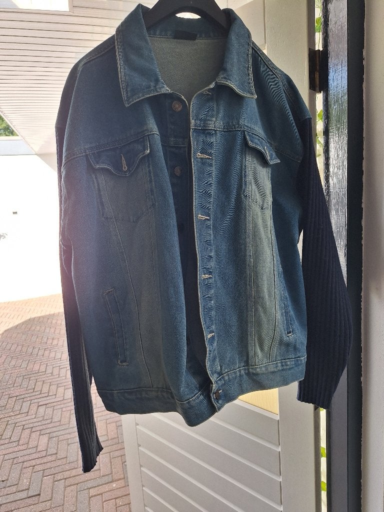 Stoer spijkerjack met gebreide mouwen - Gio Giovanni XXL, Blauw, Maat 56/58 (XL), Ophalen of Verzenden, Zo goed als nieuw