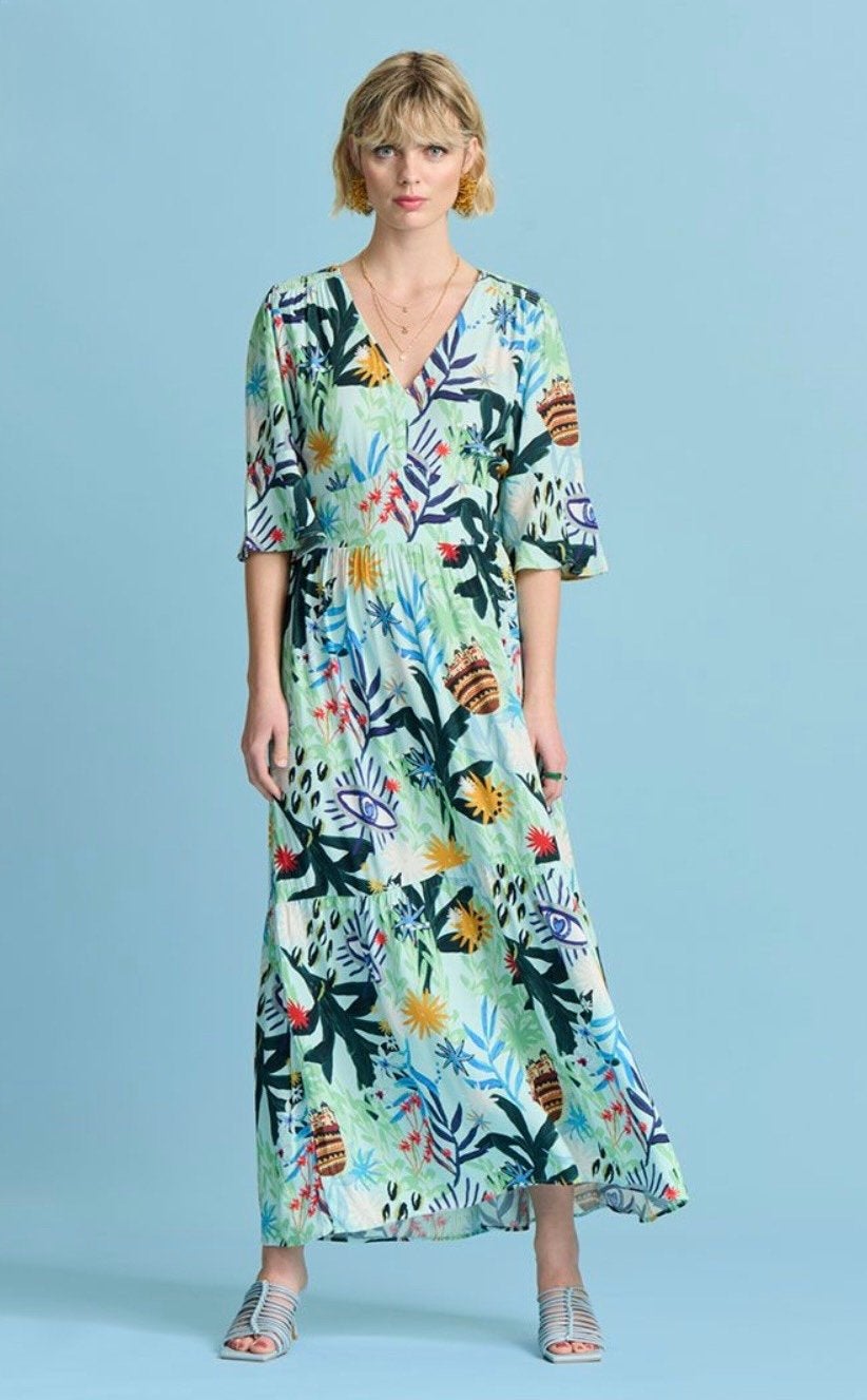 Pom Amsterdam Liv Botanical blue jurk maat 34 valt als 36, Kleding | Dames, Blauw, Ophalen of Verzenden, Zo goed als nieuw, Maat 34 (XS) of kleiner
