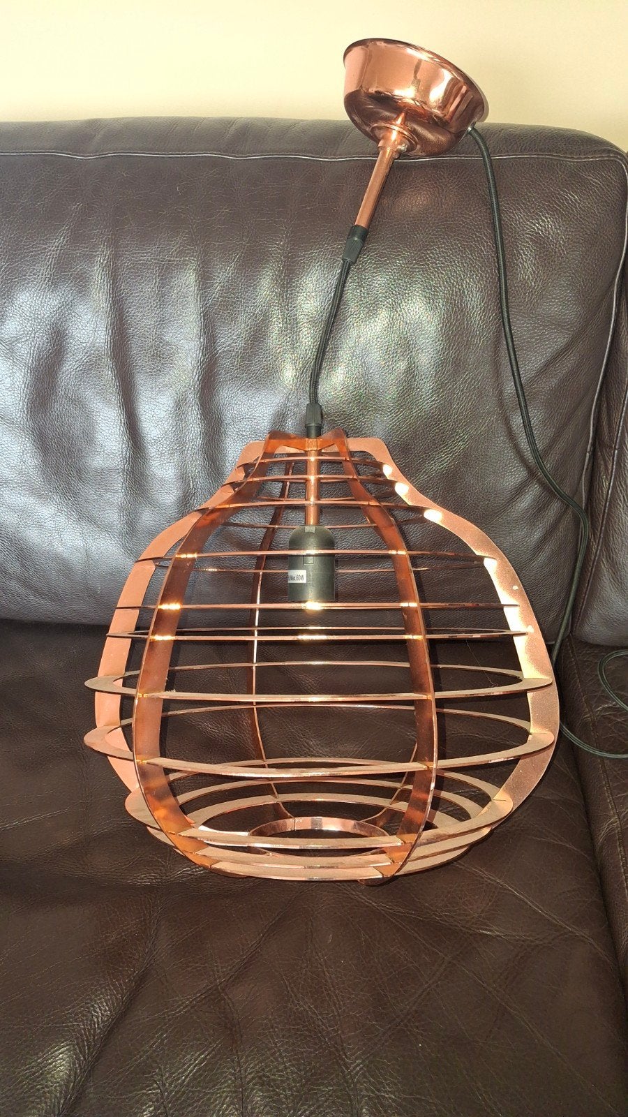 Koperkleurige hanglamp met open design, E27 fitting, Gebruikt, Modern, Industrieel, Metaal, E27 (groot)
