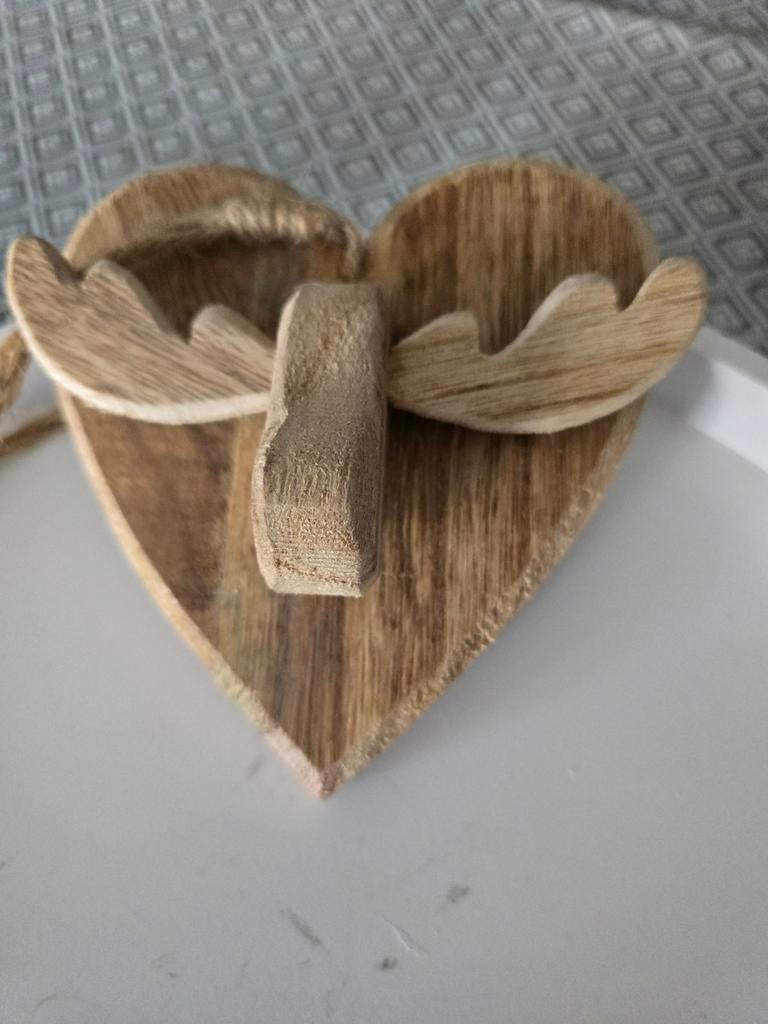 Houten hart met gewei decoratie, Ophalen of Verzenden, Zo goed als nieuw