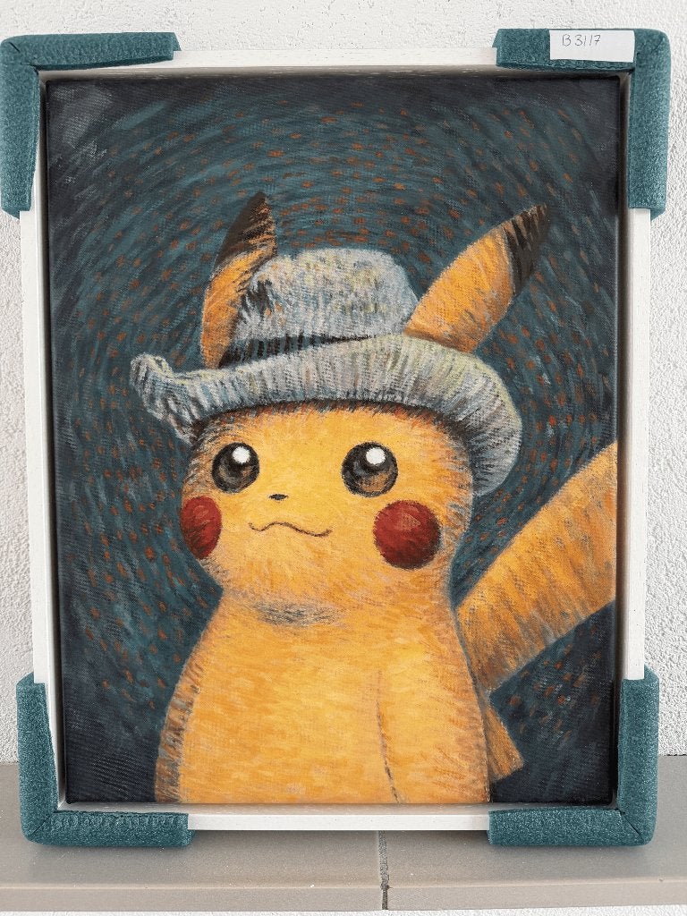 Pokémon x Van Gogh - Pikachu Canvas 45x35 baklijst wit, Hobby en Vrije tijd, Verzamelkaartspellen | Pokémon, Ophalen of Verzenden