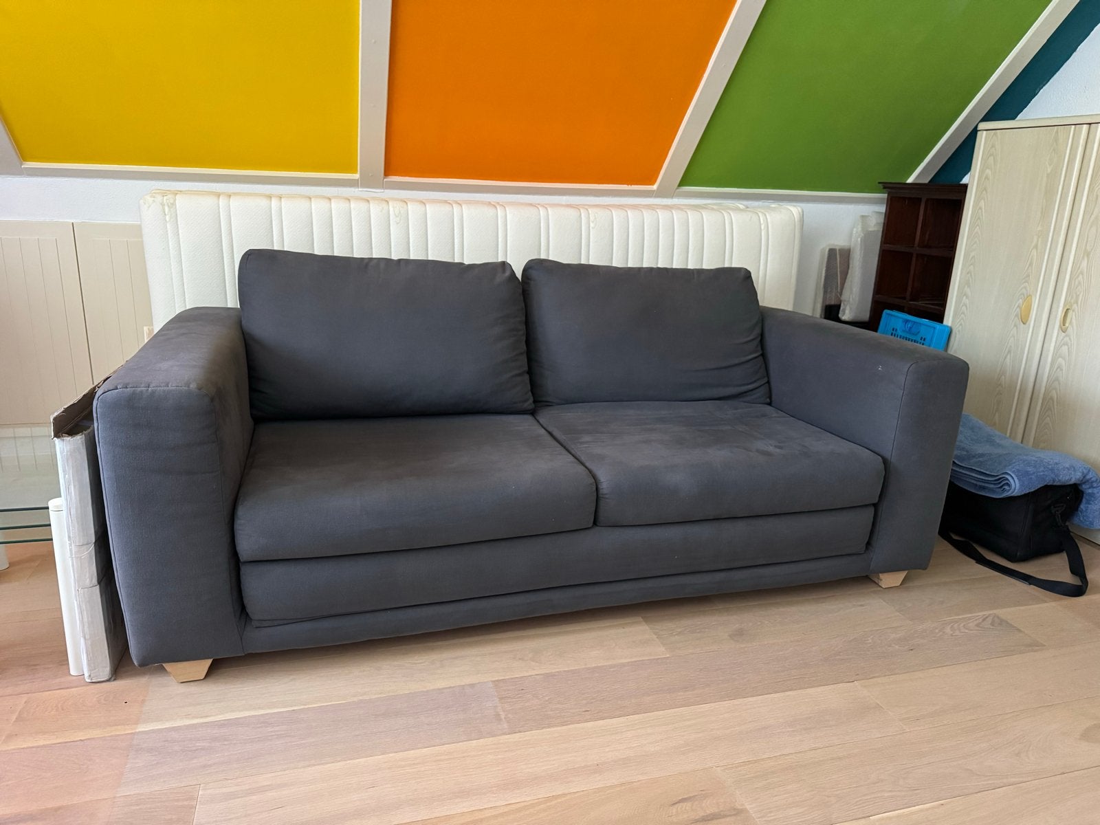 Comfortabele blauwe Slaapbank, Gebruikt, Tweepersoons, Ophalen of Verzenden, 200 cm