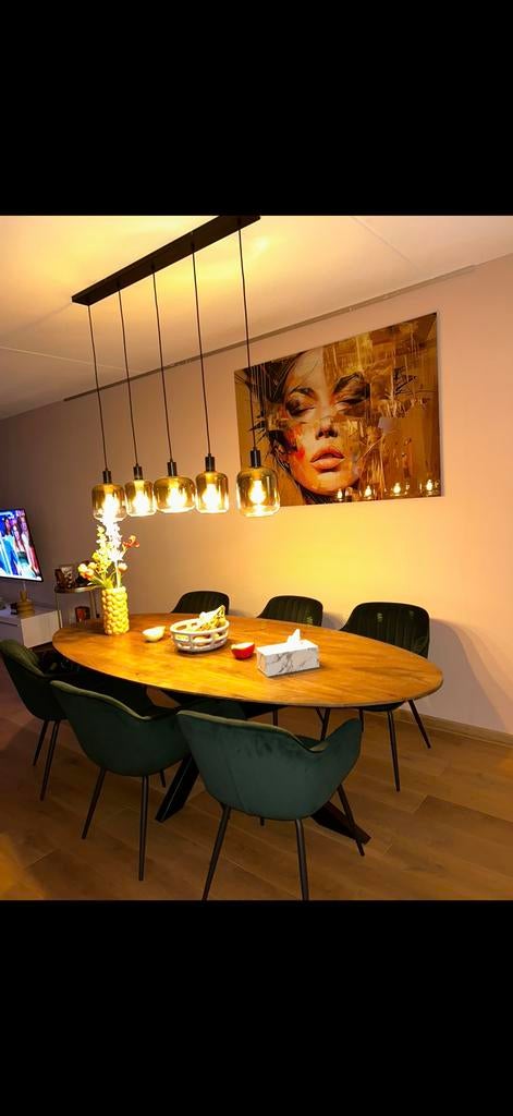 5 eetkamerstoelen Como in de kleur donkergroen velvet., Ophalen of Verzenden, Zo goed als nieuw, Overige typen