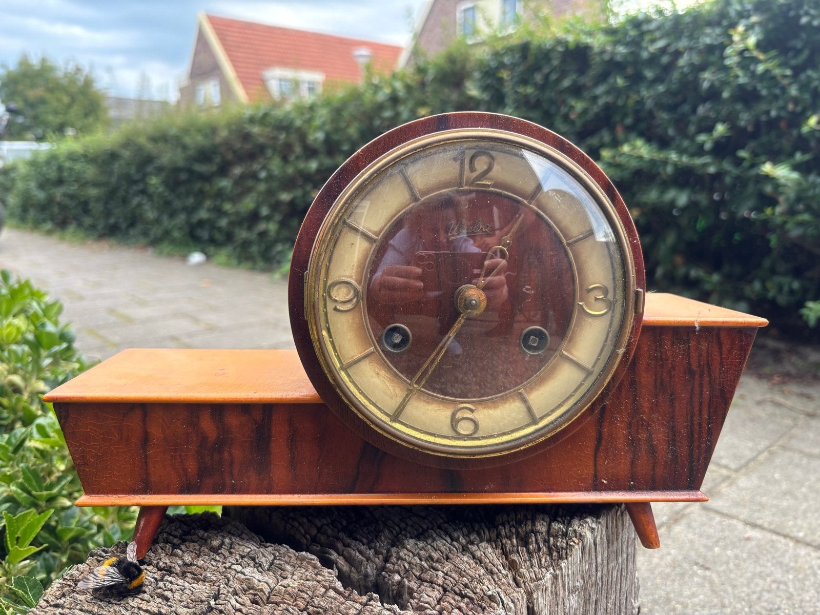 Vintage tafelklokje, hout, retro design, Ophalen of Verzenden