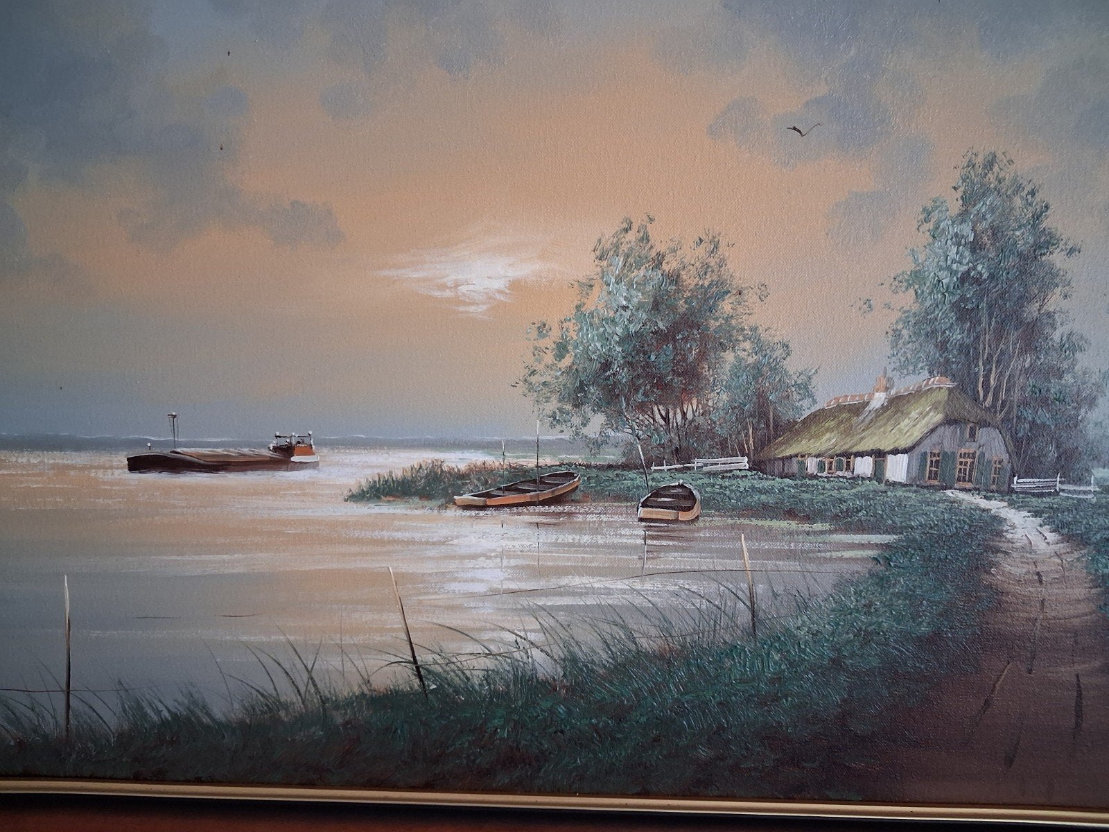 Schilderij met Hollands landschap en boerderij, Ophalen, Doek, Realistisch, Origineel werk
