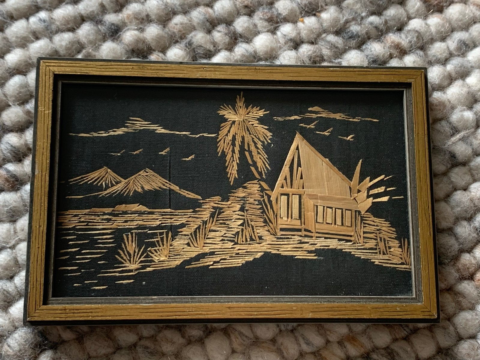Set van 4 Indonesische rijststro kunstwerken, Ophalen, Wanddecoratie, Natuurlijk materiaal, Handgemaakt