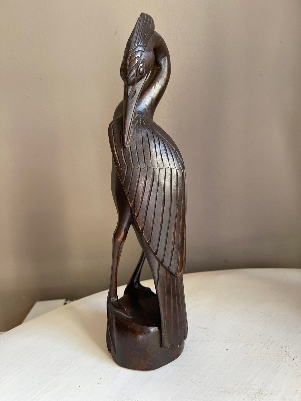 Houten beeld van een vogel, handgesneden, Verzenden, Handgemaakt, 20 - 50 cm, Beeld