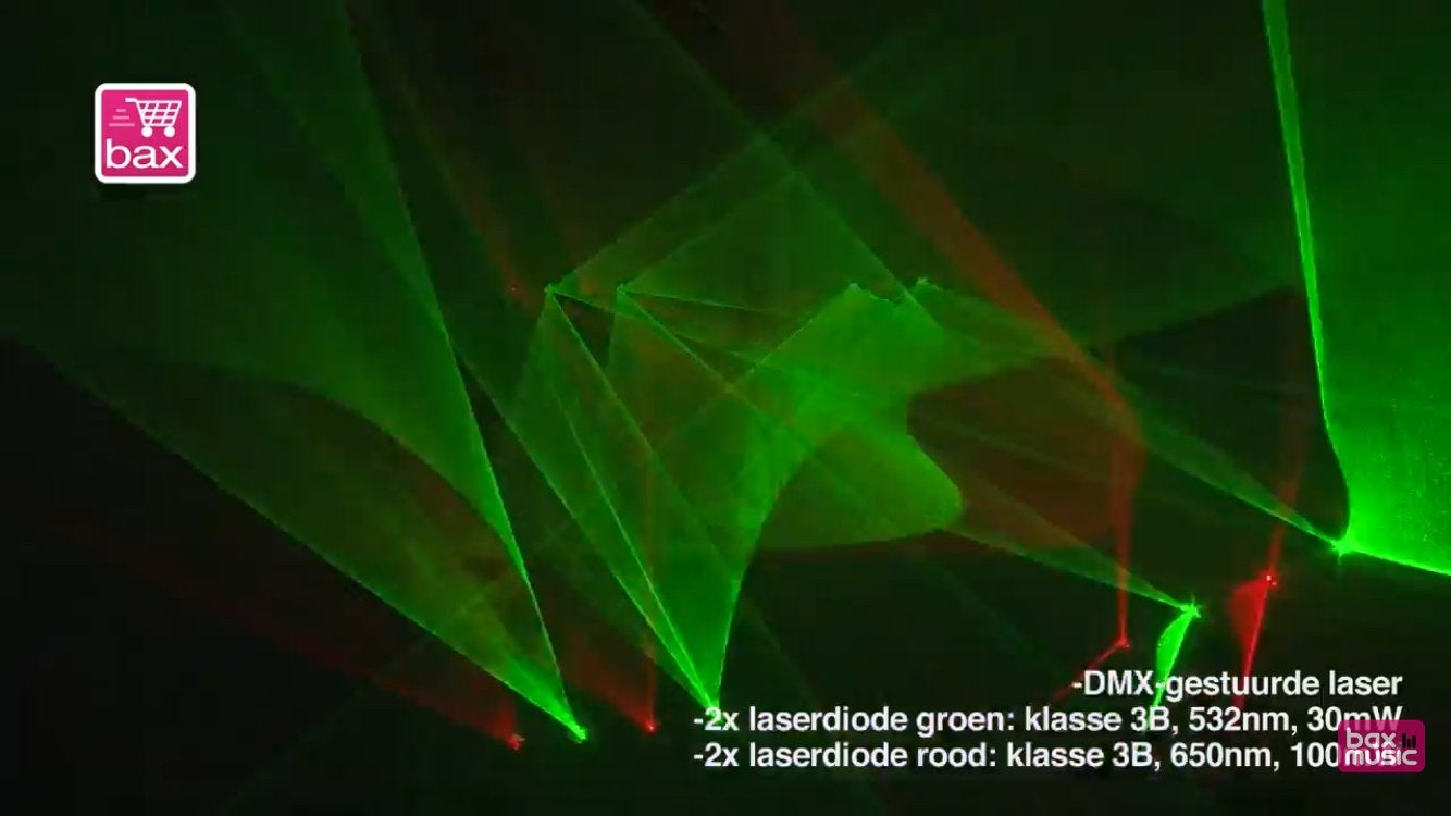 DMX gestuurde laser met groene en rode diodes, Ophalen of Verzenden, Zo goed als nieuw, Laser, Kleur