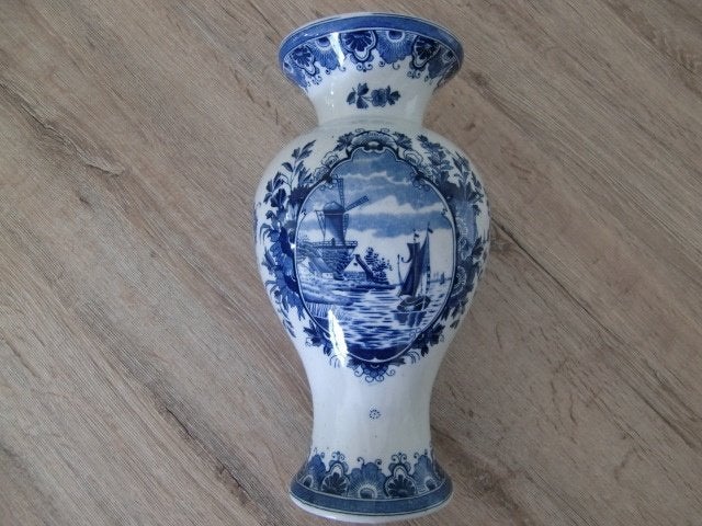 31D1: Delfts blauwe vaas., Overige materialen, Blauw, 30 cm, Ophalen of Verzenden