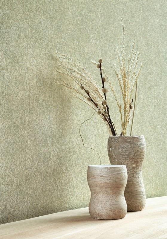 Behang Casamance blad motief met groen en goud 26217010, Ophalen of Verzenden, Minder dan 10 m², Groen, Natural pure