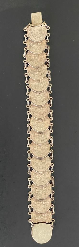 Verzilverde kwartjes armband 1941 - 15 kwartjes, 21 cm, Ophalen of Verzenden, Gebruikt, Zilver, Overige materialen